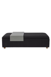 paris upholstered storage table, 140 cm - upholstered in solent black. shown with chesterfield painted tray