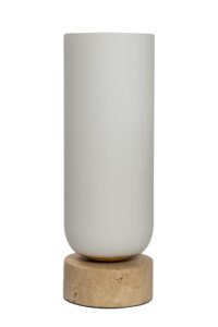 pillar table lamp - with natural stone base and fixed opal glass shade