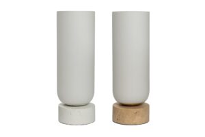pillar table lamps - with stone bases and opal glass shade. available in two finishes