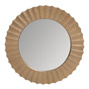 sonne round mirror - sungkai wood with carved sunburst style frame