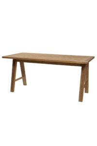 trestle outdoor dining table and bench in plantation teak