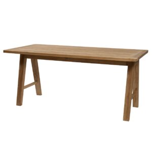 trestle outdoor dining table and bench in plantation teak