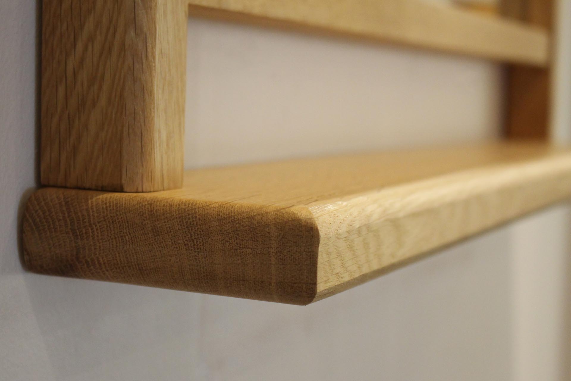 tor half-moon mirror - shelf detail - solid oak