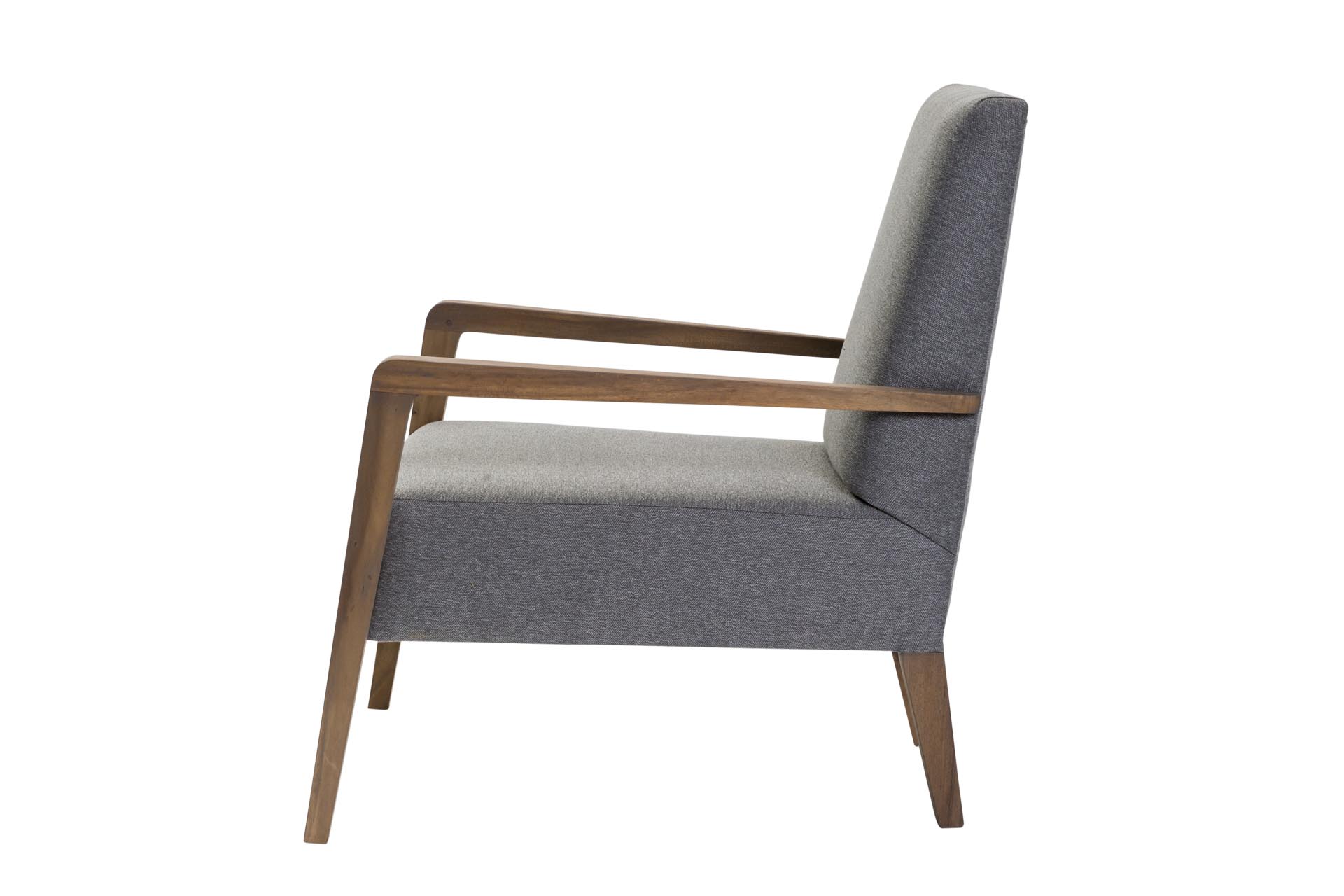 hoxton armchair - profile - grey stained arms/legs - grey fabric