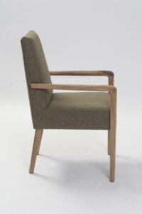 shoreditch dining armchair - profile - scandi style upholstered dining chair with arms / legs in solid teak