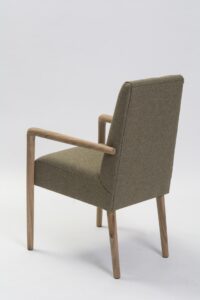 shoreditch dining armchair - rear - scandi style upholstered dining chair with arms / legs in solid teak